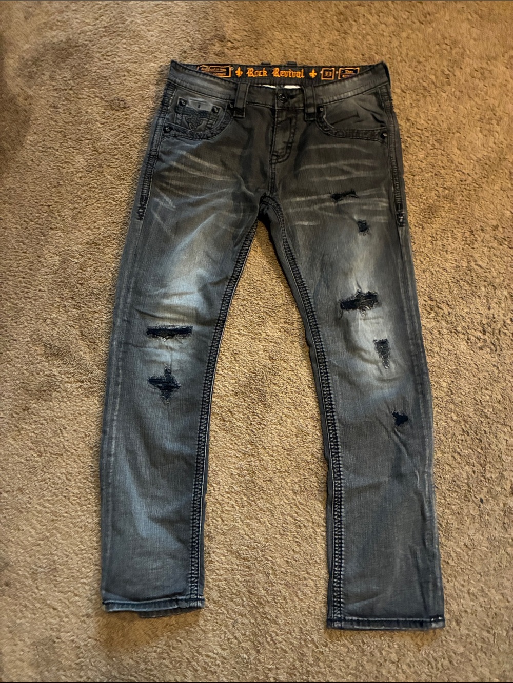 Rock Revival Y2k Men's Faded Black Jeans with Distressed Rips